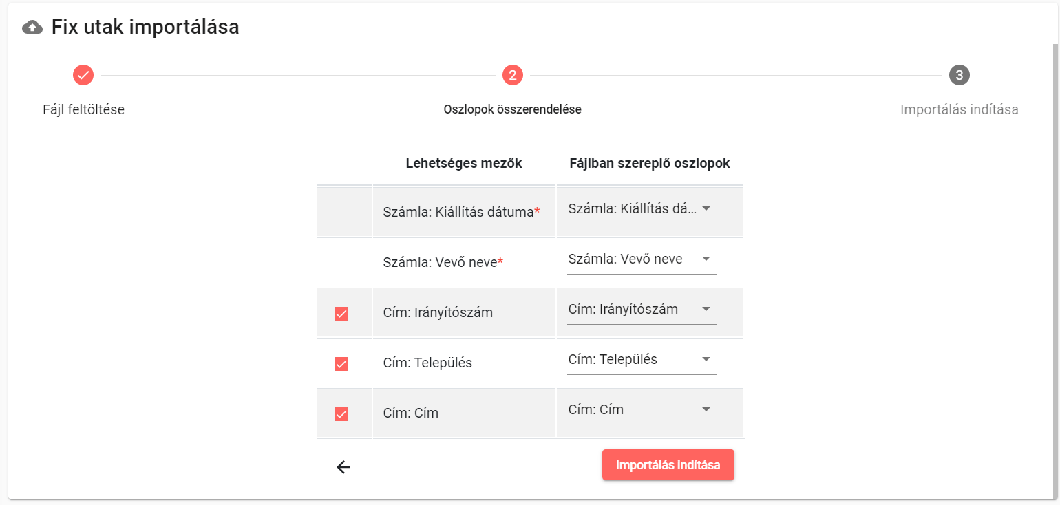 RoadRecord fix utak importálása MiniCRM