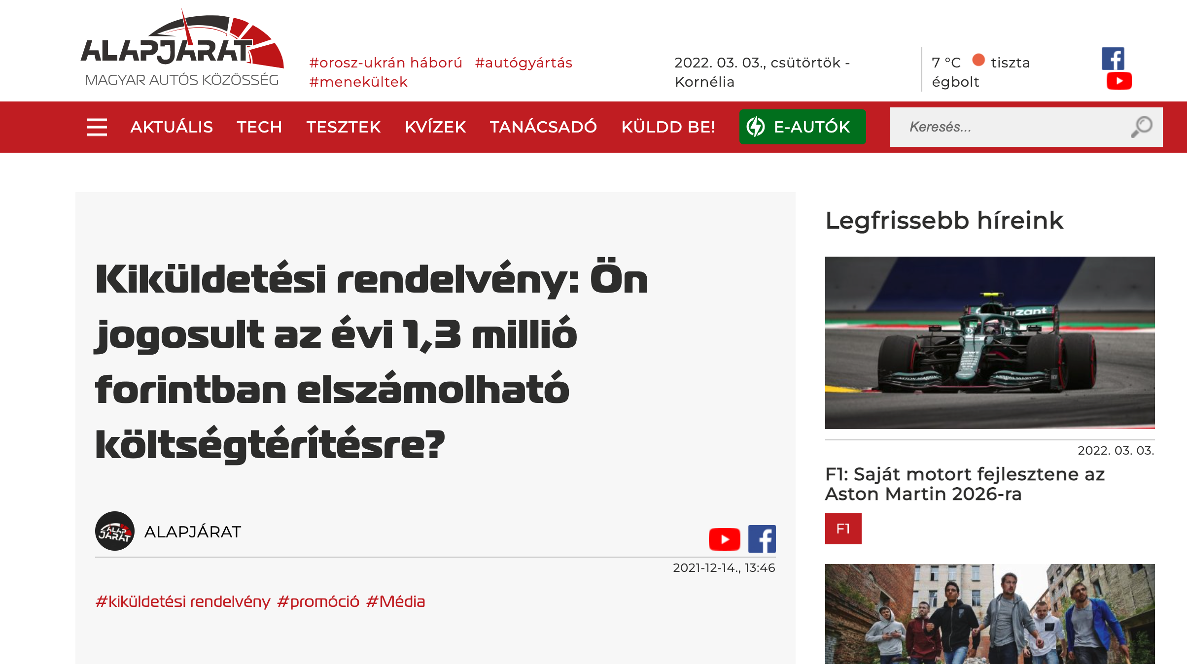kiküldetési rendelvény alapjárat
