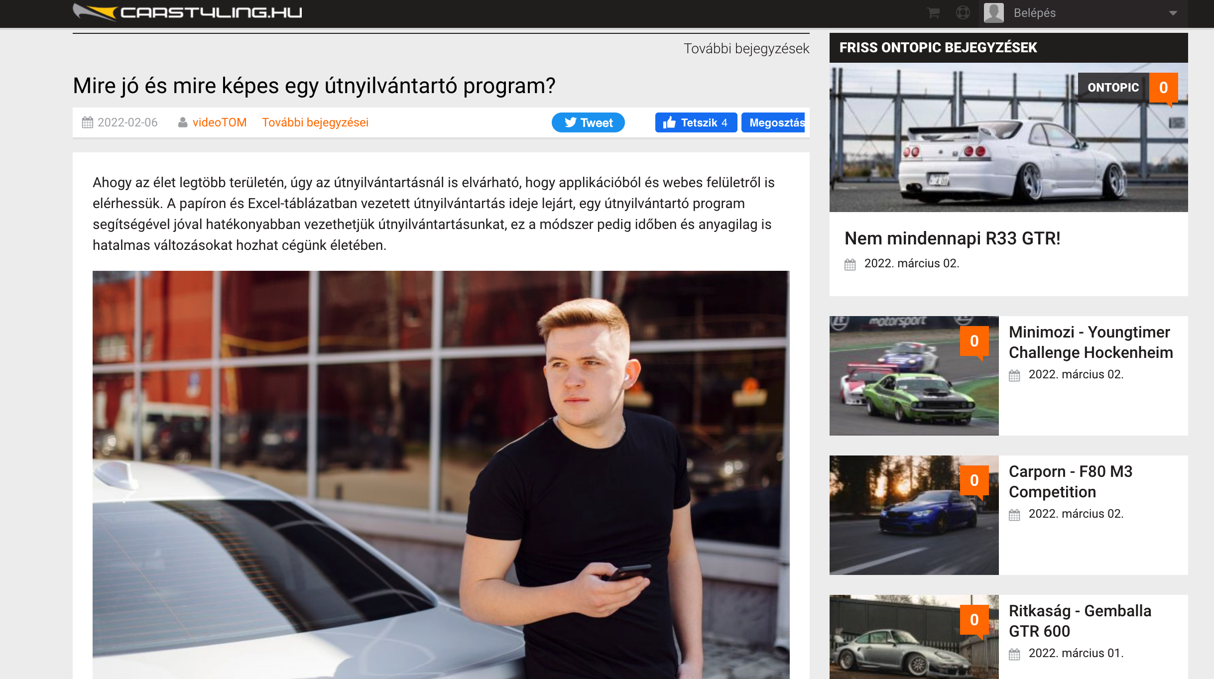 útnyilvántartó program carstyling