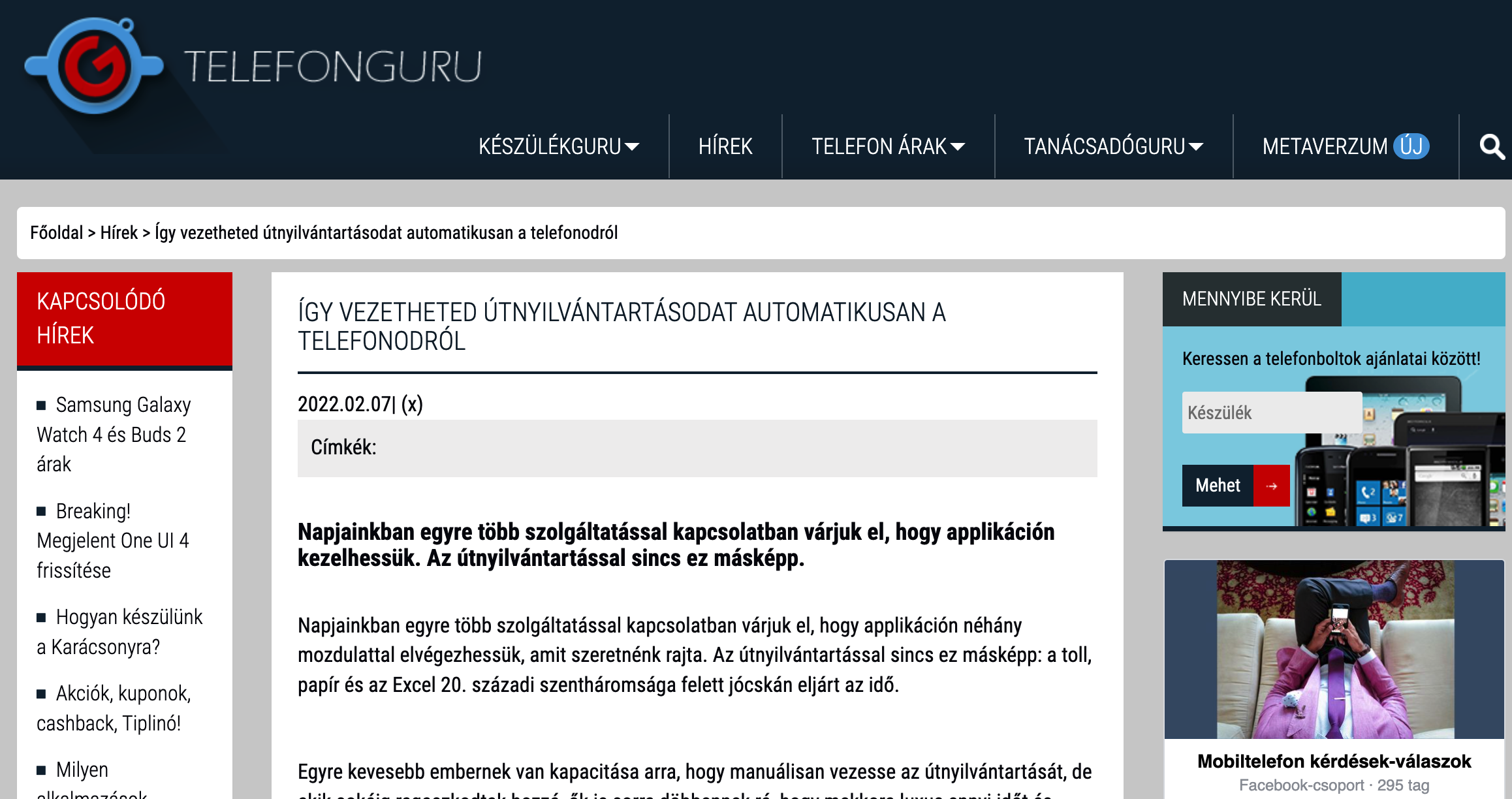 útnyilvántartó program telefonguru