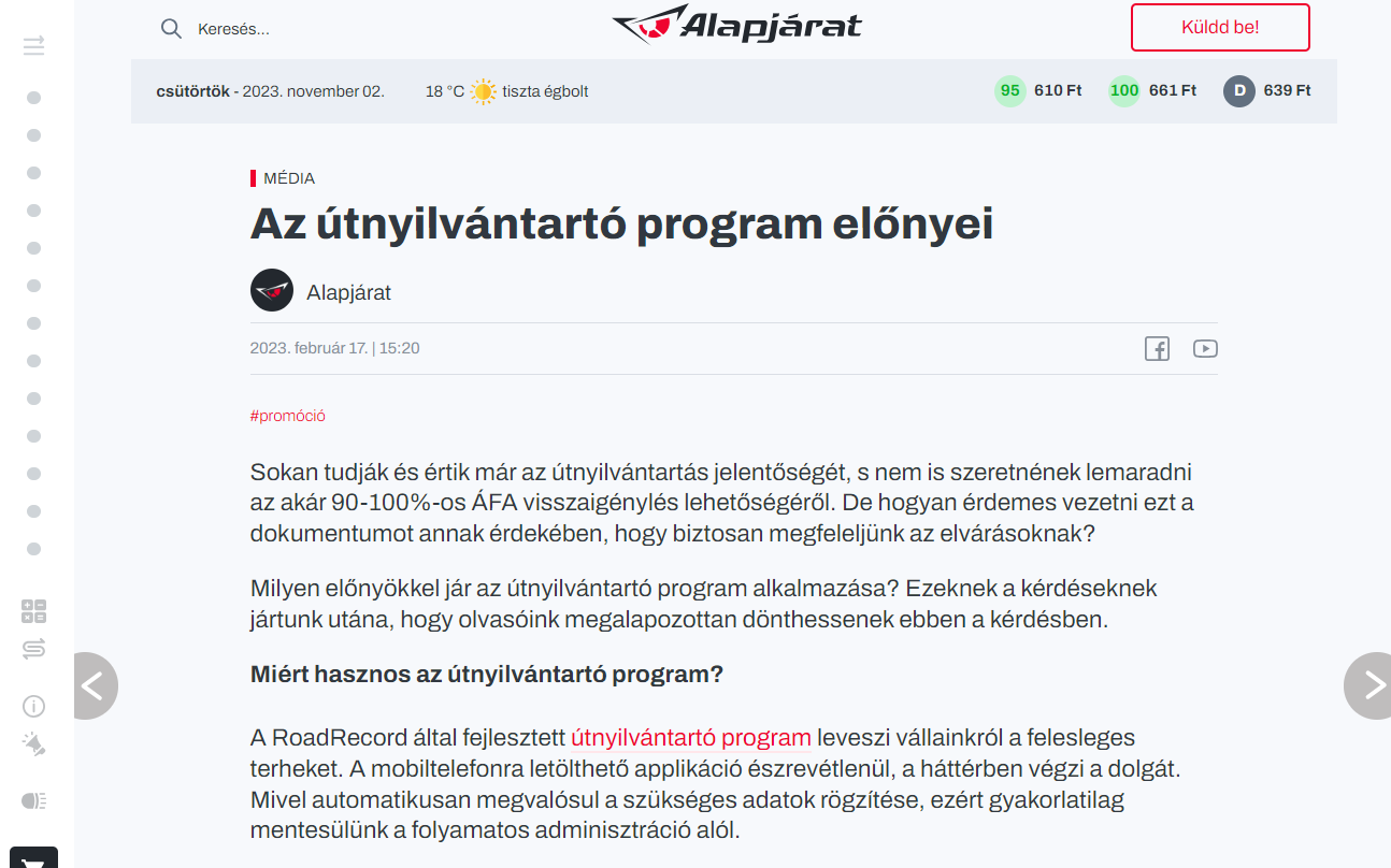 az útnyilvántartó program előnyei