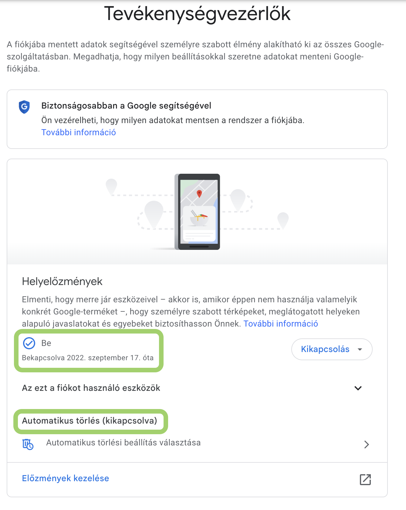 google útnyilvántartás helyelőzmények