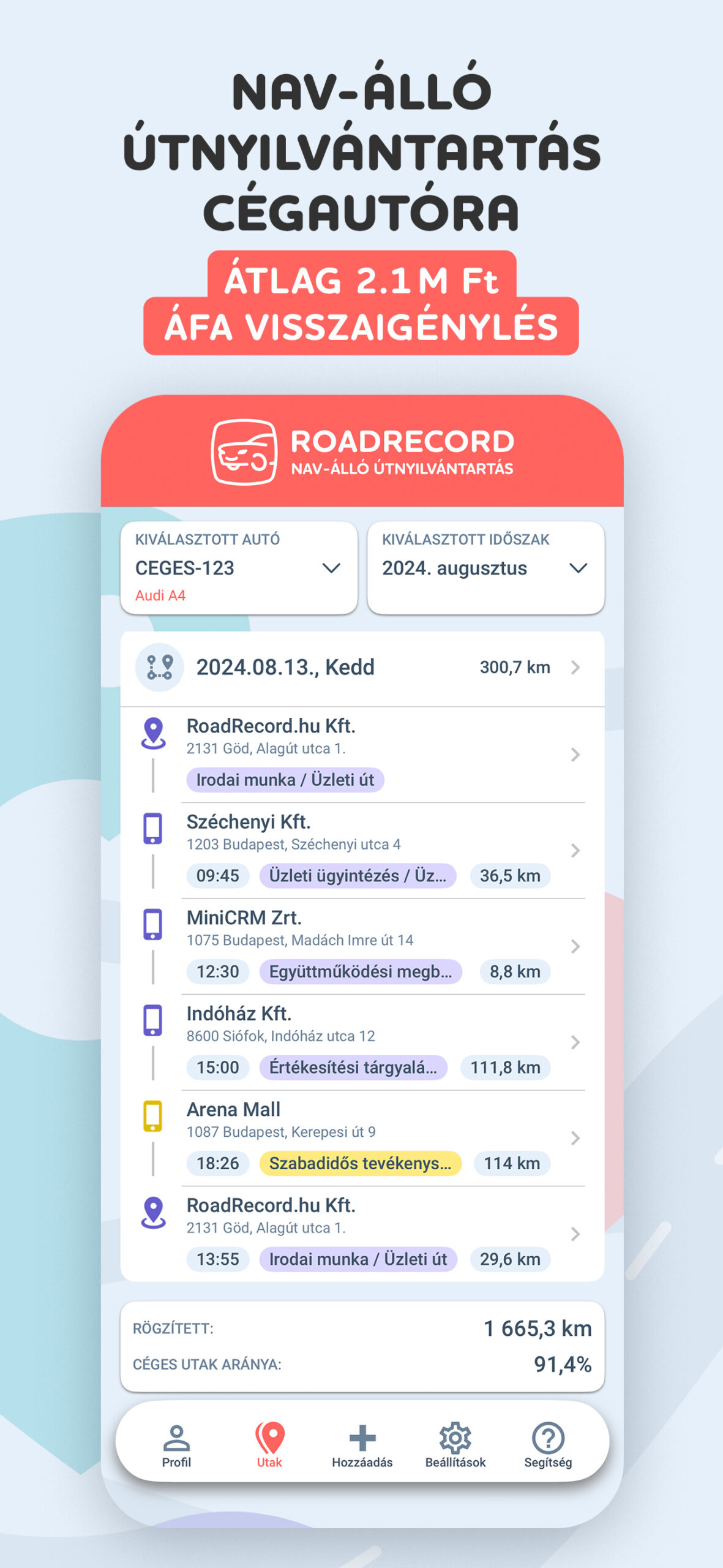 útnyilvántartó alkalmazás