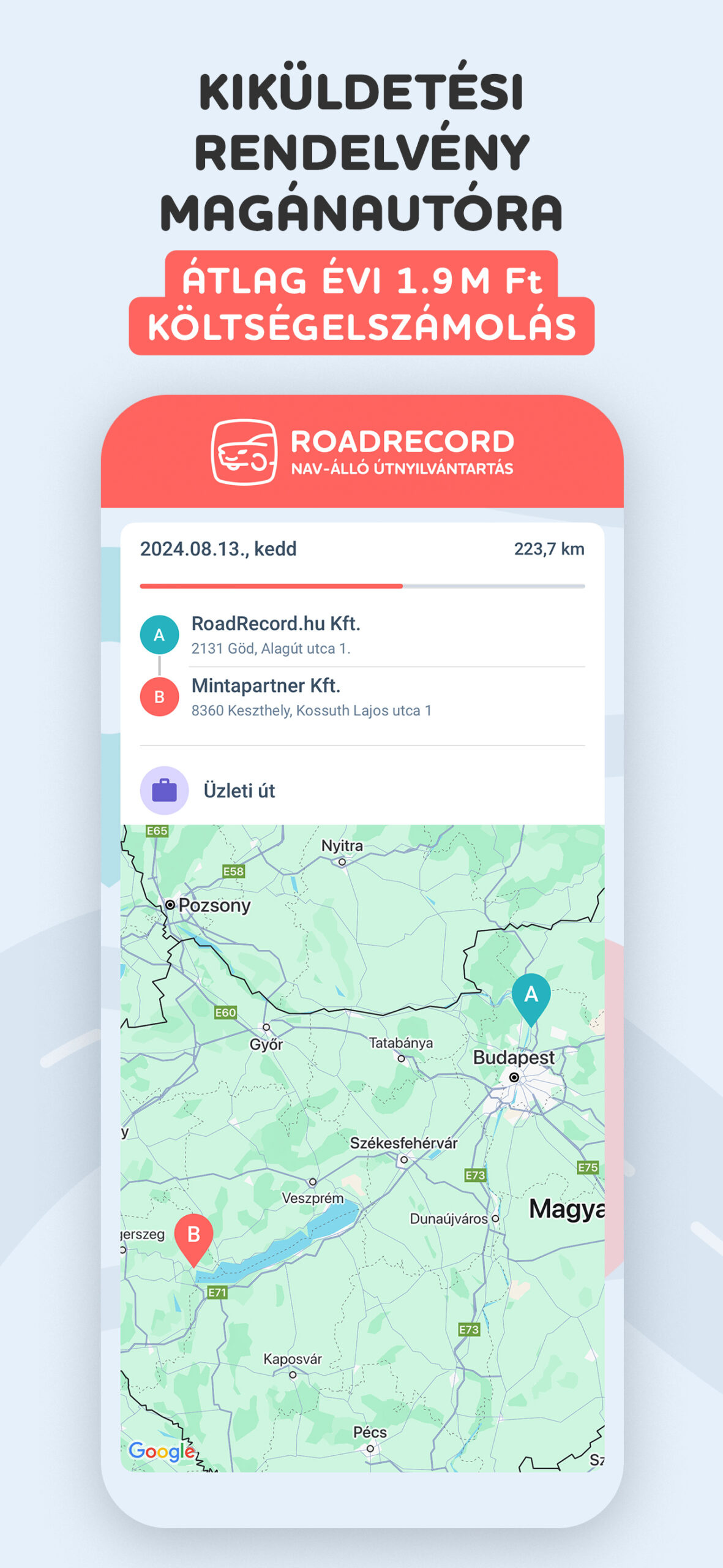 útnyilvántartó app térkép