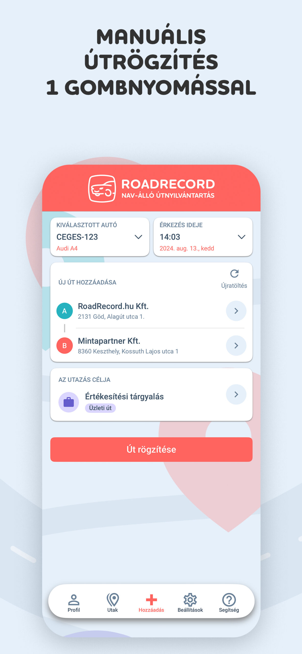 útnyilvántartó app rögzítés