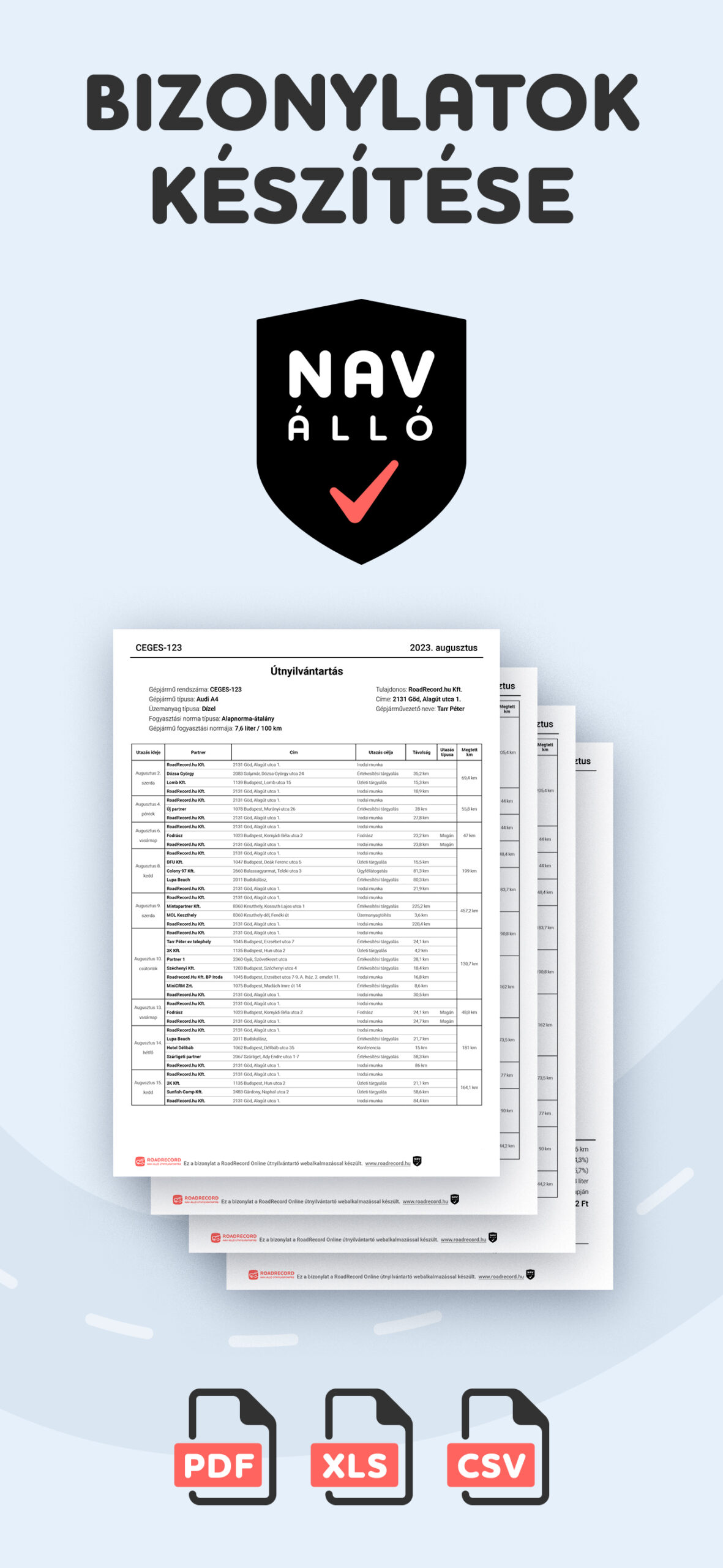 útnyilvántartó app nyomtatvány