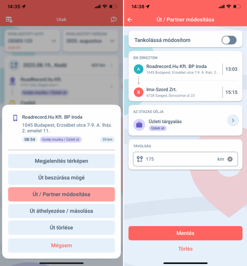 iOS útnyilvántartó mobilapp frissítés